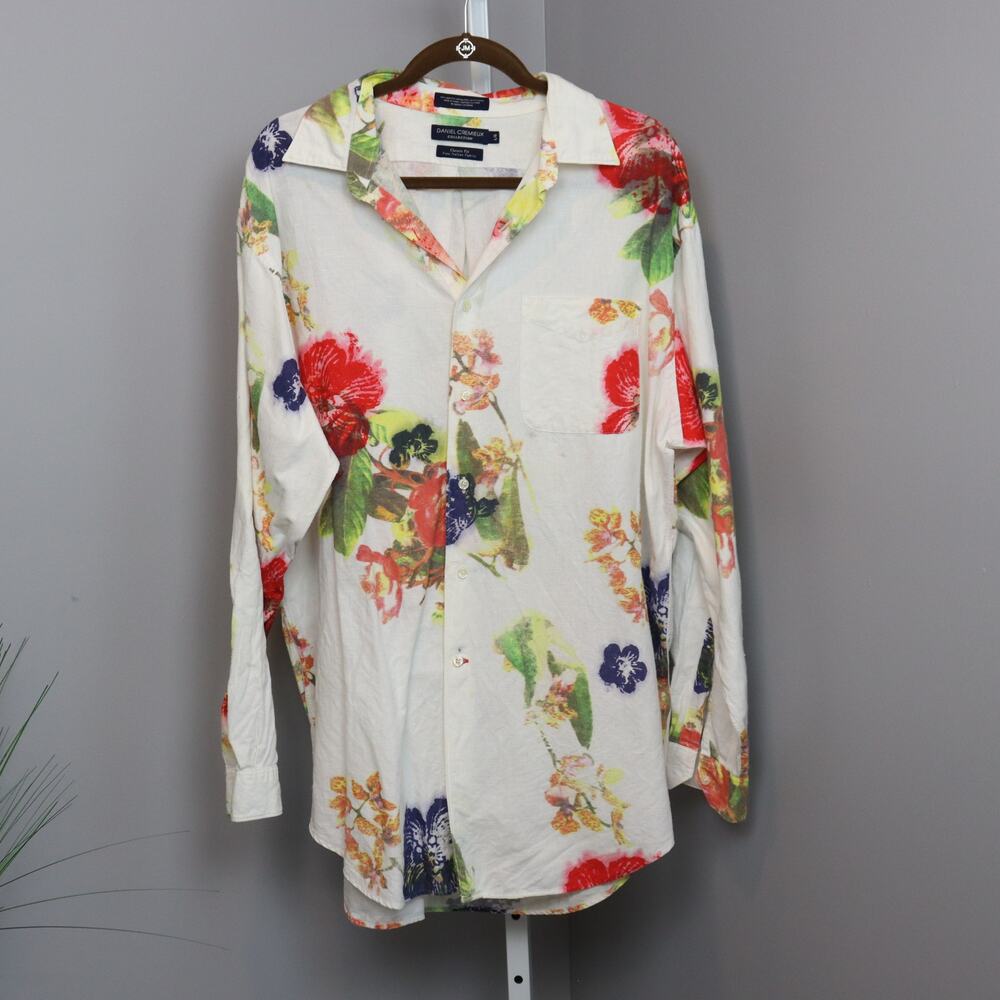 Daniel Cremieux Floral Linen Shirt Italian Fabric L
